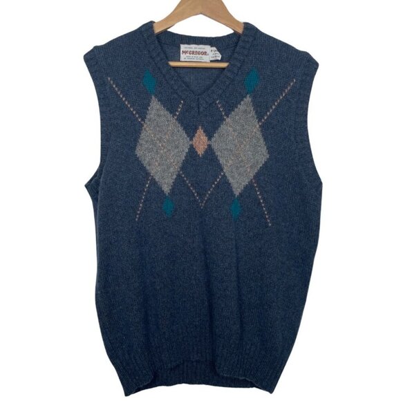 Vintage Argyle McGregor Academic Wool Blend Blue Sweater Vest Size: XL - Picture 1 of 12
